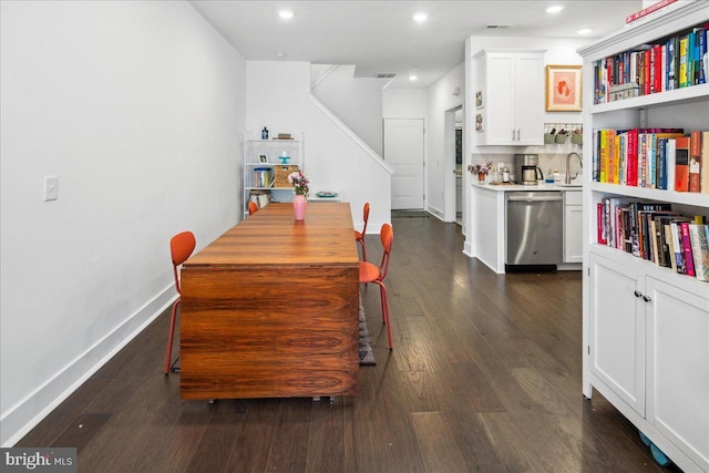 261 Aaron Truehart, Titusville, NJ 08560 - dining space featuring dark wood finished floors, baseboards, stairway, and recessed lighting