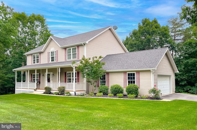 21143 Catnip Ct, Leonardtown, MD 20650 - colonial home featuring a porch, a front lawn, a garage, and driveway