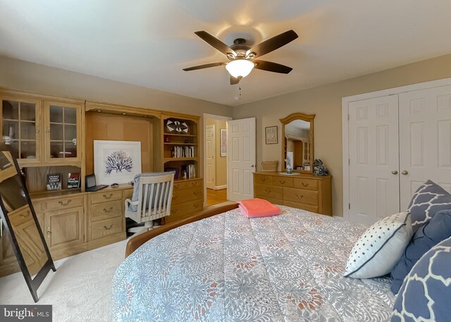 21143 Catnip Ct, Leonardtown, MD 20650 - bedroom featuring an office area, a closet, light colored carpet, and a ceiling fan
