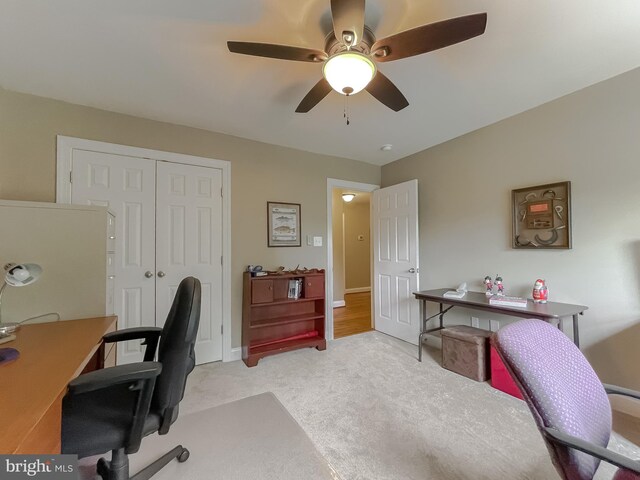 21143 Catnip Ct, Leonardtown, MD 20650 - office with a ceiling fan, light carpet, and baseboards