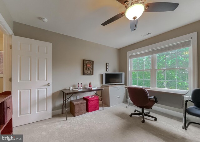 21143 Catnip Ct, Leonardtown, MD 20650 - carpeted home office with baseboards and ceiling fan