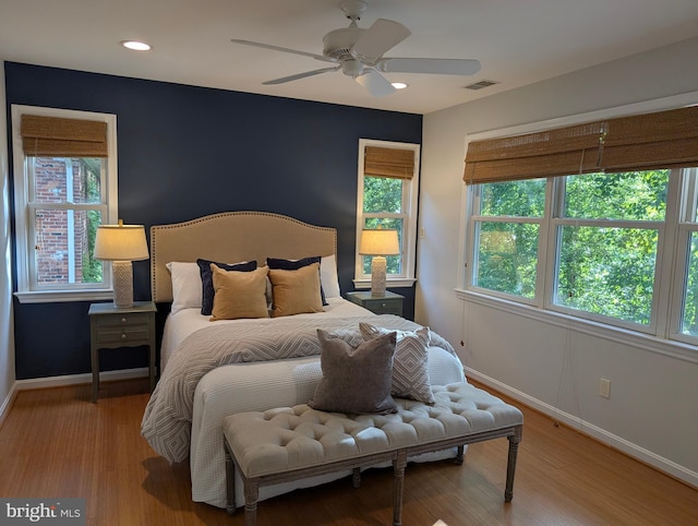 9510 Clement Rd, Silver Spring, MD 20910 - bedroom featuring baseboards, wood finished floors, a ceiling fan, and recessed lighting