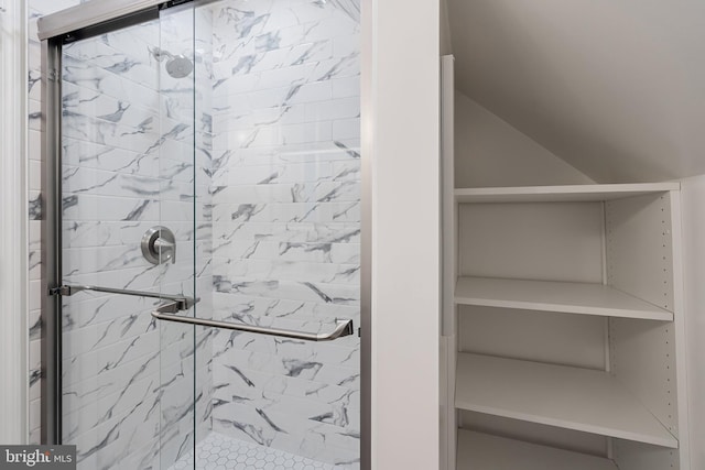 11 Rivercrest, Little Egg Harbor Twp, NJ 08087 - full bathroom with a shower stall and vaulted ceiling