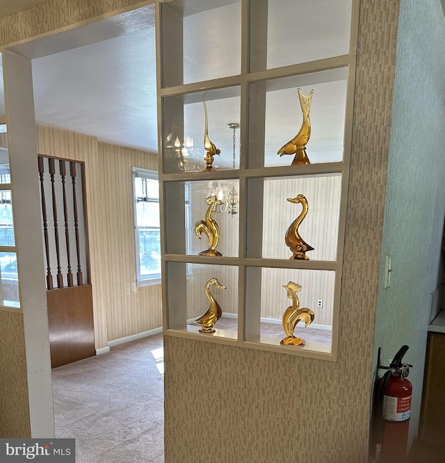120 Lindsey Ave, Runnemede, NJ 08078 - detailed view of wallpapered walls, carpet flooring, and a fire extinguisher