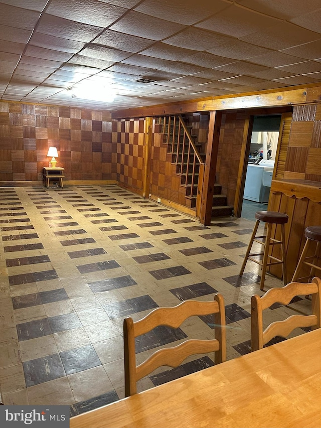 120 Lindsey Ave, Runnemede, NJ 08078 - finished basement featuring stairs, washer / clothes dryer, tile patterned floors, and wooden walls