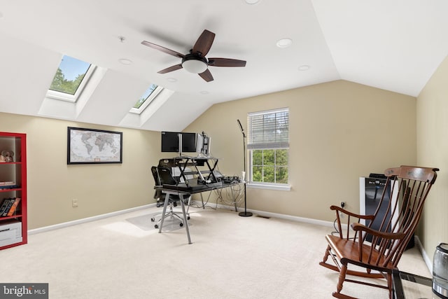 440 Glenn Rose Cir, King Of Prussia, PA 19406 - office with lofted ceiling, a skylight, carpet floors, a ceiling fan, and baseboards