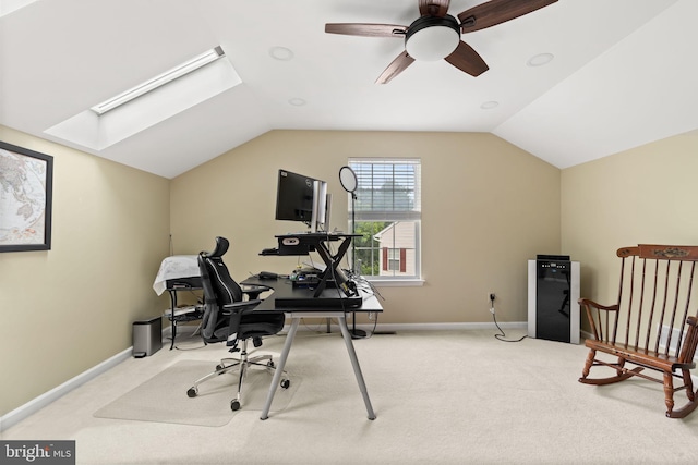 440 Glenn Rose Cir, King Of Prussia, PA 19406 - carpeted office space featuring lofted ceiling, baseboards, a skylight, and ceiling fan