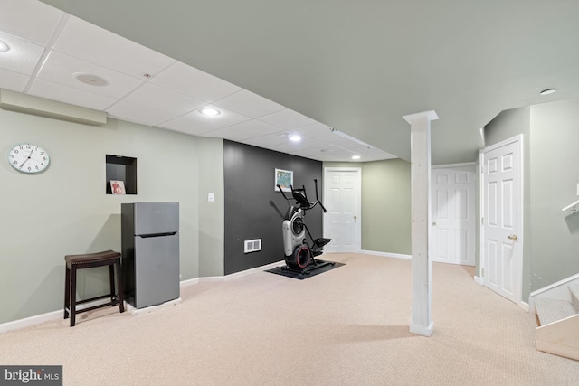 440 Glenn Rose Cir, King Of Prussia, PA 19406 - exercise room with carpet floors, baseboards, recessed lighting, and a paneled ceiling