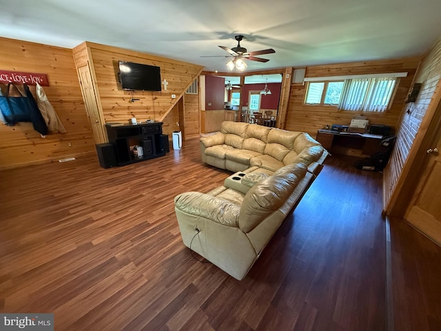 1243 Garry Ave, Vineland, NJ 08361 - living area featuring wooden walls, a ceiling fan, and wood finished floors