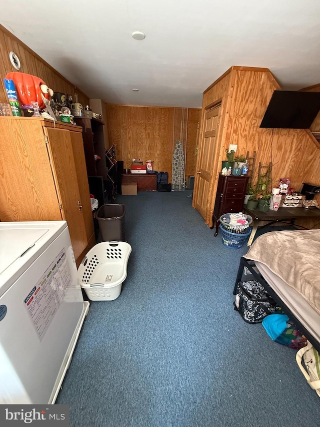 1243 Garry Ave, Vineland, NJ 08361 - bedroom with wooden walls, carpet floors, and washer / dryer