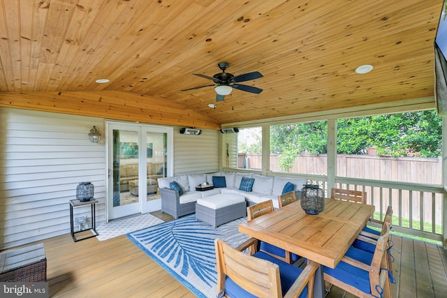 13039 Monterey Estates Dr, Herndon, VA 20171 - sunroom featuring vaulted ceiling, ceiling fan, and an outdoor living space