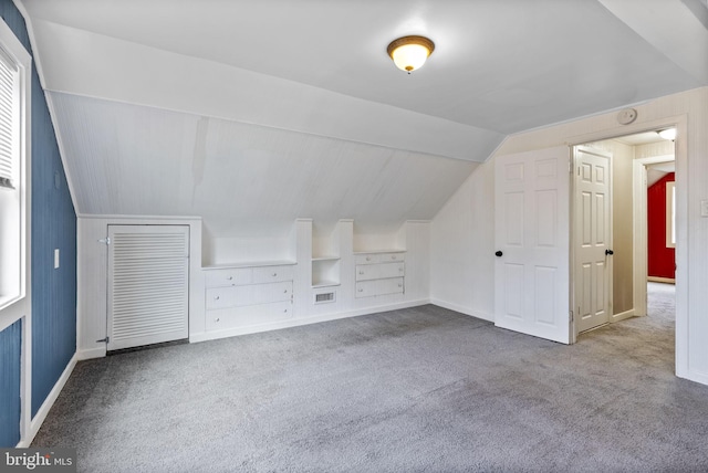 5421 Omaha Ave, Baltimore, MD 21206 - additional living space featuring carpet flooring, vaulted ceiling, baseboards, and built in shelves
