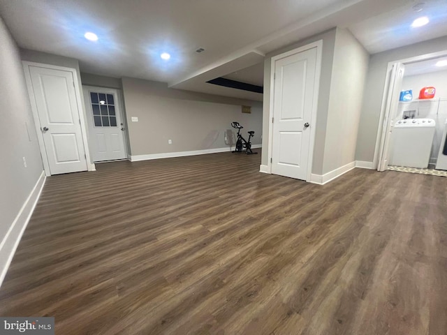 3701 Lochearn Dr, Gwynn Oak, MD 21207 - finished below grade area featuring washer / clothes dryer, baseboards, dark wood-style floors, and recessed lighting