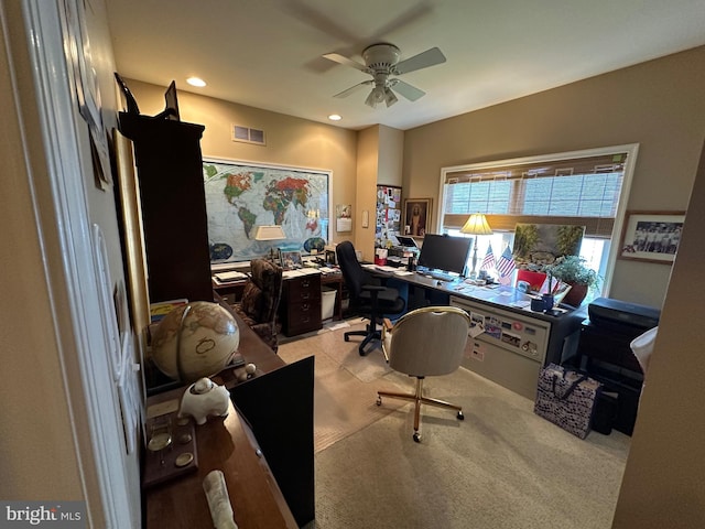 5054 Valley Stream Ln, Macungie, PA 18062 - office area featuring a ceiling fan, carpet flooring, and recessed lighting