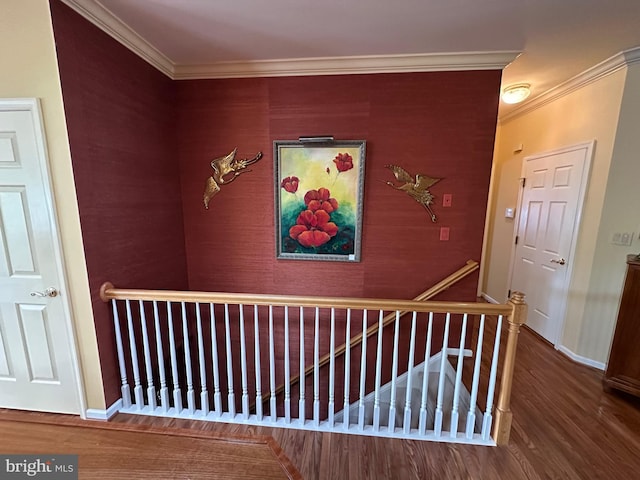 5054 Valley Stream Ln, Macungie, PA 18062 - hall featuring an upstairs landing, wood finished floors, crown molding, and baseboards