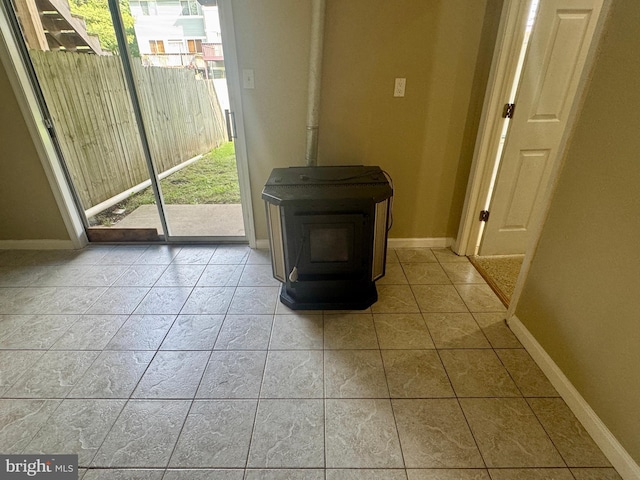 3627 Longridge Ct, Abingdon, MD 21009 - entryway with baseboards, a wood stove, and light tile patterned floors