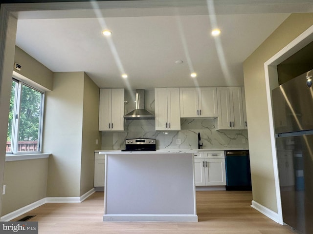 3627 Longridge Ct, Abingdon, MD 21009 - kitchen featuring wall chimney exhaust hood, appliances with stainless steel finishes, backsplash, light countertops, and white cabinets