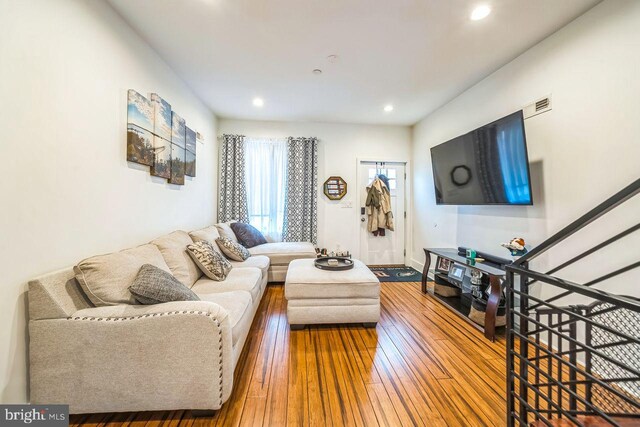 1809 Wilder St, Philadelphia, PA 19146 - living room featuring recessed lighting, hardwood / wood-style flooring, and baseboards