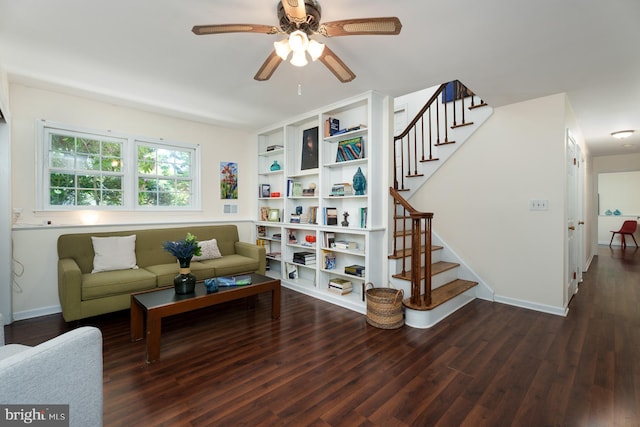 9 Laurel Wood, Lawrenceville, NJ 08648 - living area featuring wood finished floors, a ceiling fan, stairway, and baseboards