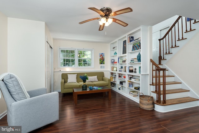 9 Laurel Wood, Lawrenceville, NJ 08648 - living area featuring wood finished floors, a ceiling fan, and stairs