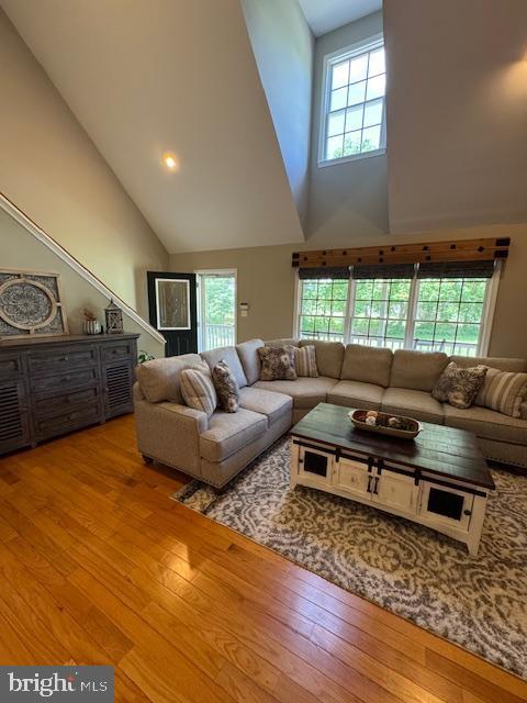 457 Langley Rd, Pittsgrove, NJ 08318 - living area with high vaulted ceiling and light wood finished floors