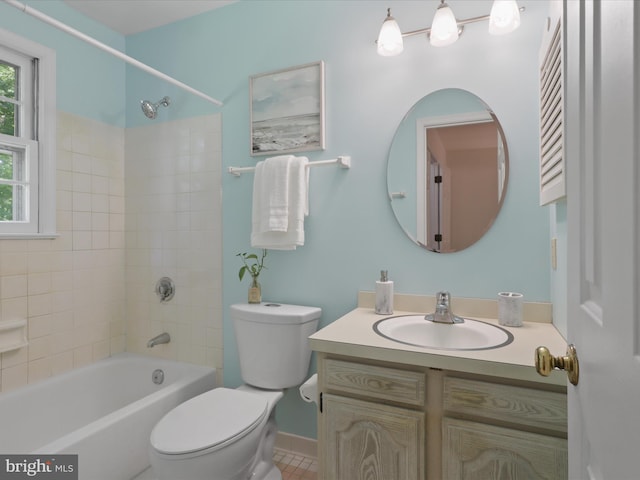 7449 Maple Branch Rd, Clifton, VA 20124 - full bath with toilet, vanity, washtub / shower combination, tile patterned floors, and baseboards
