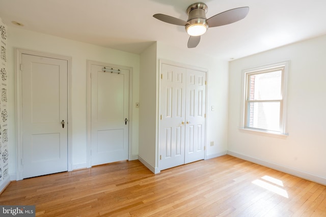 3709 Jocelyn St NW, Washington, DC 20015 - unfurnished bedroom featuring light wood-type flooring, baseboards, ceiling fan, and a closet