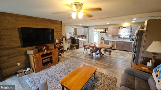 1300 River Rd, Holtwood, PA 17532 - living room featuring a ceiling fan, light wood-style flooring, and recessed lighting