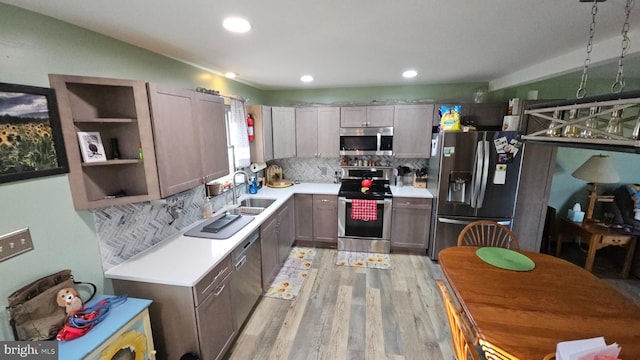 1300 River Rd, Holtwood, PA 17532 - kitchen with stainless steel appliances, light wood-style flooring, a sink, light countertops, and tasteful backsplash