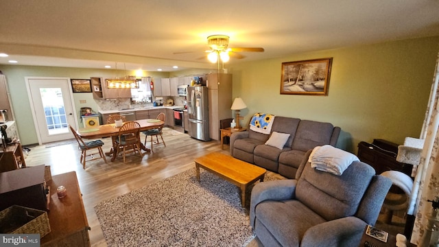 1300 River Rd, Holtwood, PA 17532 - living area with light wood-style floors, a ceiling fan, and recessed lighting