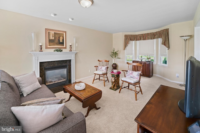 1219 N Valley Ave, Vineland, NJ 08360 - living area with carpet floors, baseboards, and a fireplace with flush hearth