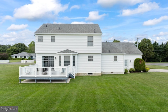 1219 N Valley Ave, Vineland, NJ 08360 - back of property featuring a deck, a lawn, crawl space, and roof with shingles