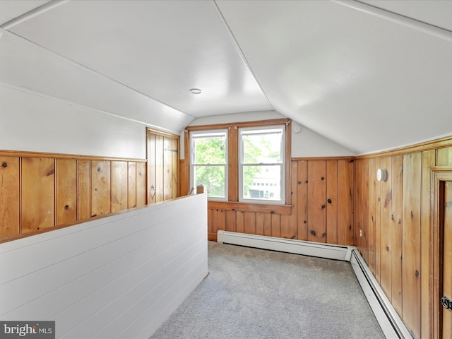 135 Hoover St, Schuylkill Haven, PA 17972 - bonus room featuring lofted ceiling, wood walls, a baseboard heating unit, and carpet