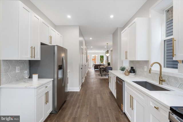 724 E 21st St, Baltimore, MD 21218 - kitchen with a sink, appliances with stainless steel finishes, white cabinets, and recessed lighting
