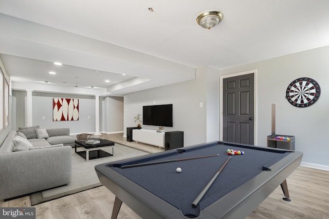 8524 Schultz Rd, Clinton, MD 20735 - recreation room featuring light wood-style floors, billiards, baseboards, and recessed lighting