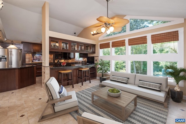 716 Preddy Creek Rd, Barboursville, VA 22923 - living area with a ceiling fan and vaulted ceiling