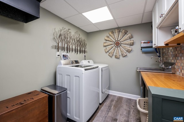 716 Preddy Creek Rd, Barboursville, VA 22923 - washroom featuring cabinet space, dark wood-style flooring, independent washer and dryer, and baseboards