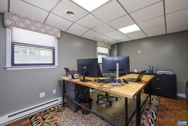 716 Preddy Creek Rd, Barboursville, VA 22923 - office space with a baseboard radiator, a paneled ceiling, and baseboards