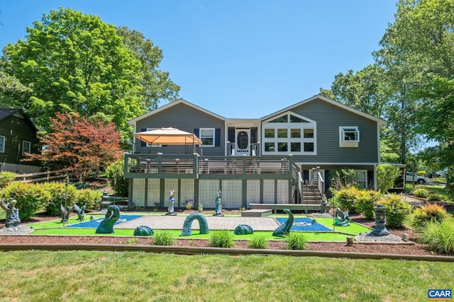 716 Preddy Creek Rd, Barboursville, VA 22923 - back of property featuring a lawn, a wooden deck, and stairway