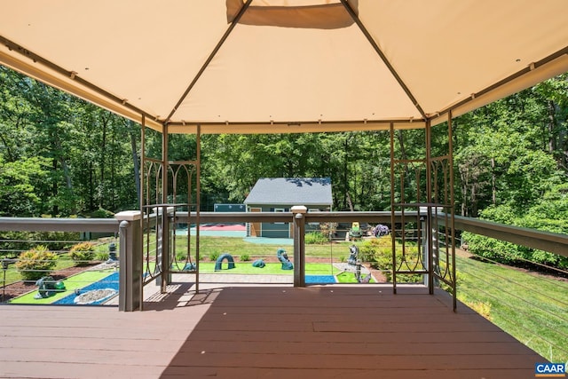716 Preddy Creek Rd, Barboursville, VA 22923 - deck with a gazebo, a yard, and an outbuilding