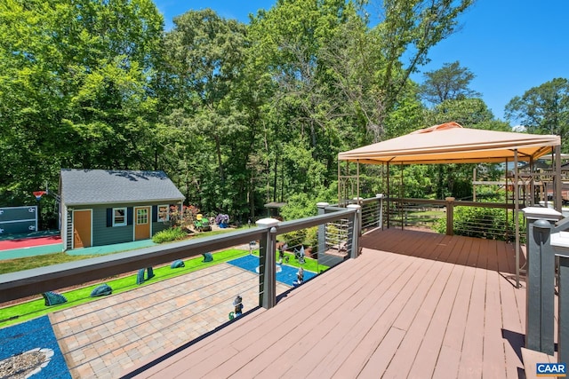 716 Preddy Creek Rd, Barboursville, VA 22923 - wooden deck featuring a gazebo and an outdoor structure