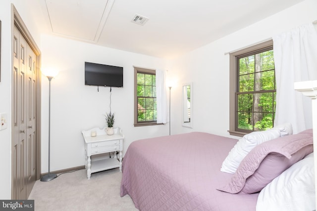3532 Tall Pines Ln, Snow Hill, MD 21863 - bedroom with light colored carpet and attic access