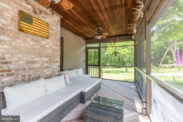 3532 Tall Pines Ln, Snow Hill, MD 21863 - sunroom with ceiling fan and an outdoor hangout area