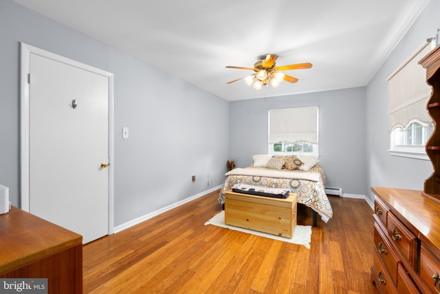 1704 Horner Rd, Woodbridge, VA 22191 - bedroom with a baseboard radiator, wood finished floors, baseboards, and a ceiling fan