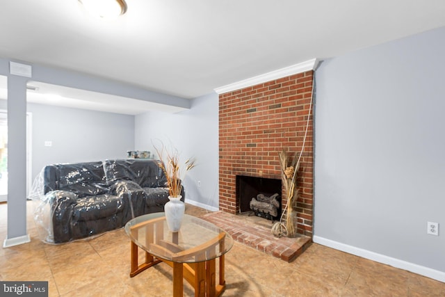 1704 Horner Rd, Woodbridge, VA 22191 - tiled living room with baseboards and a brick fireplace