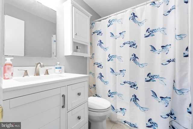 1704 Horner Rd, Woodbridge, VA 22191 - bathroom featuring toilet, vanity, curtained shower, and tile patterned flooring