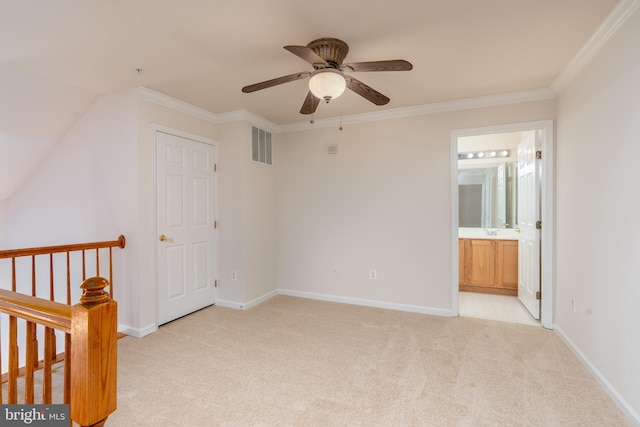 1908 Golden Morning Dr Unit 38, Bowie, MD 20721 - unfurnished bedroom with light colored carpet, ornamental molding, baseboards, connected bathroom, and a ceiling fan