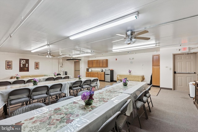 649 Brandon Rd, Eagleville, PA 19403 - dining area with ceiling fan and light colored carpet
