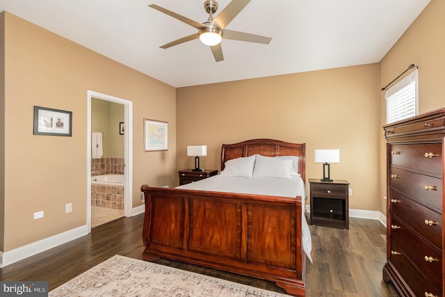 1430 Amherst Ct, Mechanicsburg, PA 17050 - bedroom with dark wood-style flooring, baseboards, ensuite bathroom, and ceiling fan