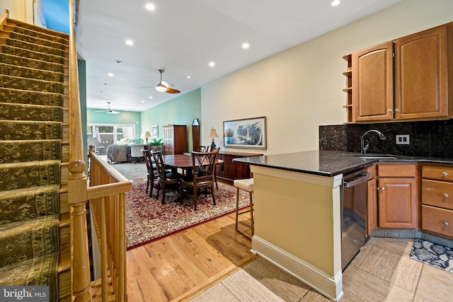 1812 Fairmount Ave, Philadelphia, PA 19130 - kitchen featuring dishwasher, recessed lighting, open shelves, tasteful backsplash, and ceiling fan